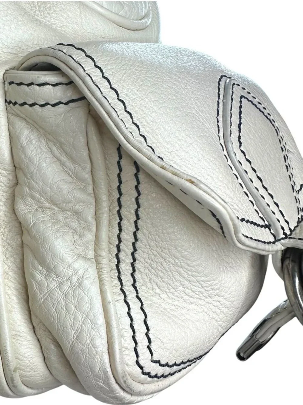 Vintage Marc Jacobs White/Ivory Leather Multi-Pocket Y2K Satchel HandBag Auth